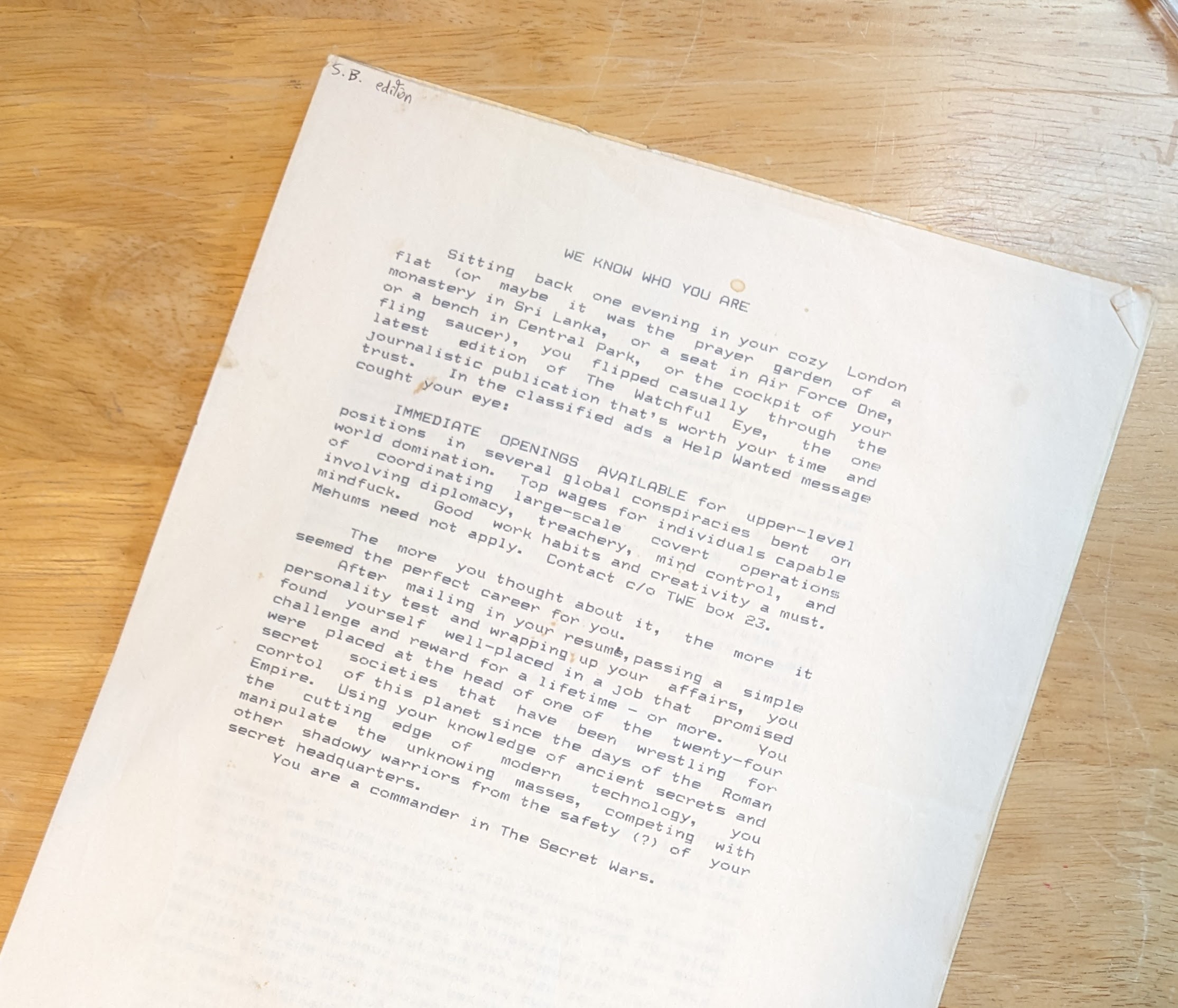 Original Rules for The Secret Wars ca. 1984